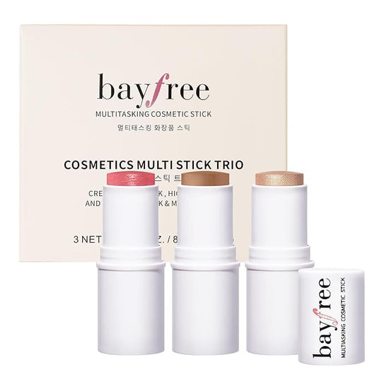 bayfree 3 PCS Makeup Cream Contour Stick Set, Highlighter Stick & Bronzer Stick & Blush Stick, Long Lasting, Natural Face Contour, Dewy & Matte Finish, Multi Stick Trio for All Skin