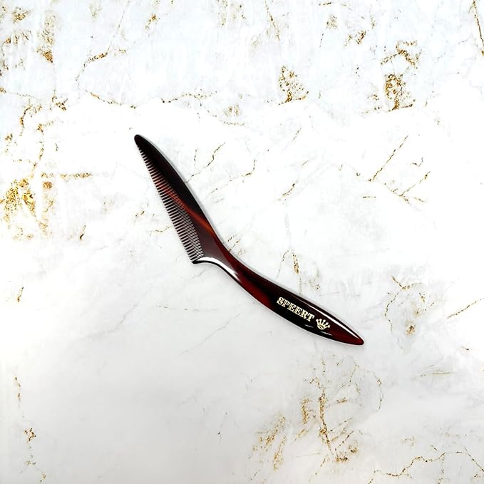 #1617 Handmade Narrow Tooth Mustache Beard Comb Small Tortoise Havana Acetate Thick Coarse Fine Short Pocket Sized Facial Hair Grooming Tangle Free Beard Straightener Growth Care Styling Wet