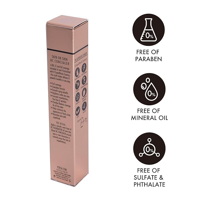 YENSA Skin On Skin BB + CC Full Coverage Concealer - Color Correcting Serum Concealer - Creaseless & Brightening Formula with Hyaluronic Acid & Superfood Complex - Deep Warm (0.34 Fl oz)