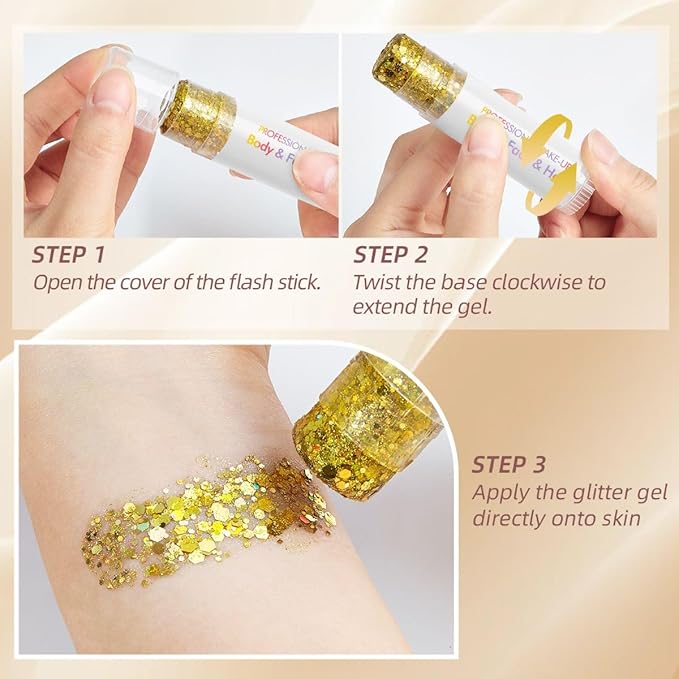 Rainbow Body Glitter Stick, Sparkling Neon Outfit Holographic Sequins Glitters for Eye Lip Hair Nails, Festival Rave Accessories Face and Body Glitter Gel Makeup