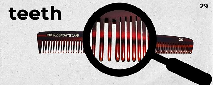 #29 Handmade Wide Narrow Tooth Comb Tortoise Havana Acetate Thick Coarse Curly Thin Fine Straight Hair Detangling Parting Grooming Teasing Hair Styling Hairdresser Barber Hairdressing Wet Dry