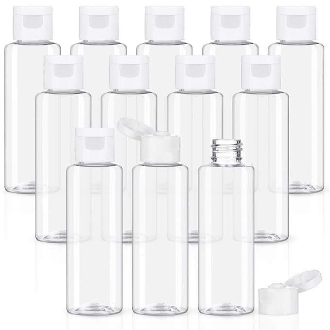 Zubebe 36 Pcs Plastic Travel Bottles with Disc Top Flip Cap Empty Refillable Squeeze Travel Containers for Shampoo Lotions Cream Toiletries Liquid Body Soap (Clear, 2 oz)