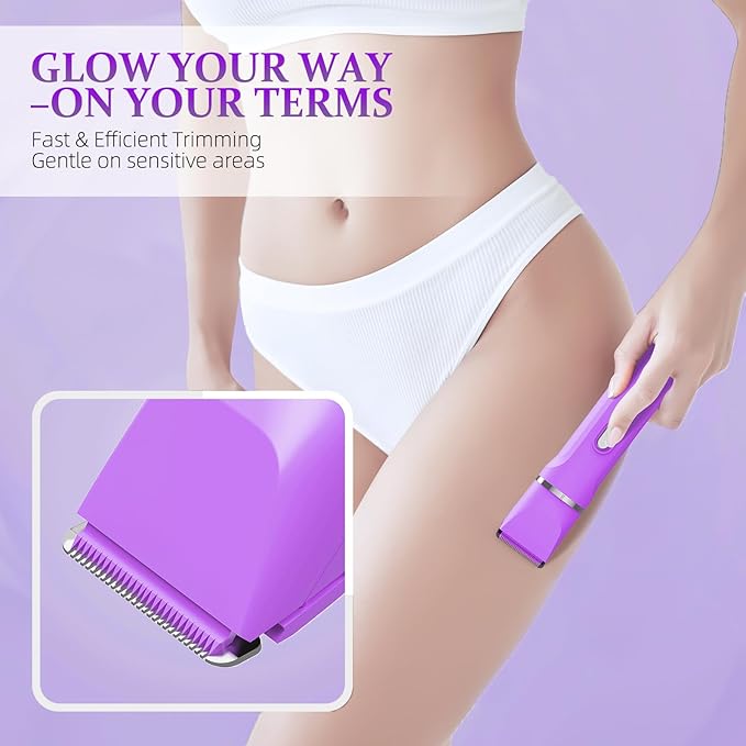 5-in-1 Bikini Trimmer for Women, IPX7 Waterproof Electric Razors Shaver, Cordless Body Hair Trimmer, Facial & Pubic Hair Removal, Ceramic Blade (Eggplant)