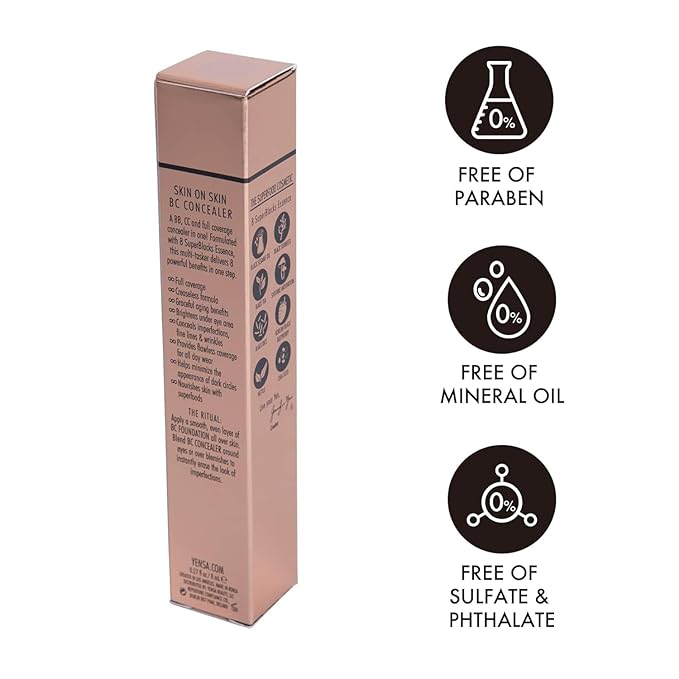 YENSA Skin On Skin BB + CC Full Coverage Concealer - Color Correcting Serum Concealer - Creaseless & Brightening Formula with Hyaluronic Acid & Superfood Complex - Medium Golden (0.34 Fl oz)