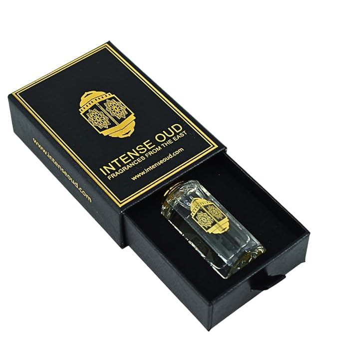 INTENSE OUD Cool Bleu Arabian Perfume Oil for Men & Women, Long Lasting Alcohol-Free Concentrated Fragrance, 12ml (0.40 oz) in Black Gift Box, Lemon & Sandalwood Notes
