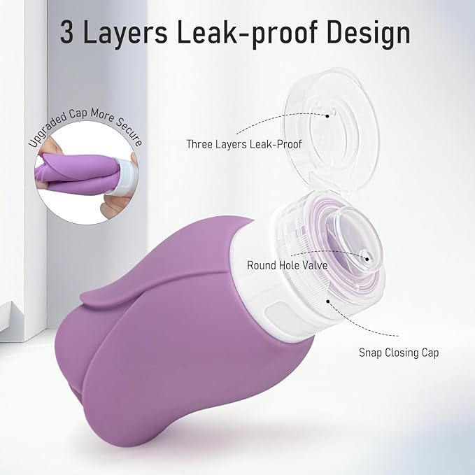 Travel Bottles for Toiletries 2 Pack, Leak Proof TSA Approved 3oz Travel Containers for Toiletries, Mini Travel Container Cream Jar, Refillable Travel Essential for Shampoo Lotion Body Wash Purple