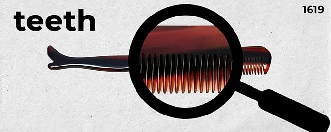 #1619 Handmade Wide Tooth Mustache Comb - Small Tortoise Havana Acetate, Coarse Hair Pocket Sized Grooming Tool, Tangle Free Straightener for Beard Growth and Styling, Wet or Dry Use