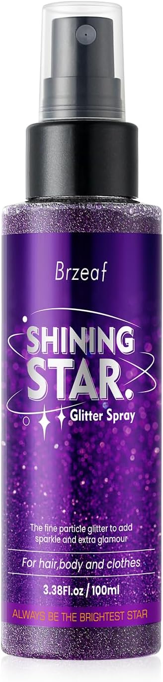 Brzeaf Waterproof Glitter Spray, Glitter Spray for Hair and Body, Long-Lasting & Quick-Drying, Shiny Glitter Hairspray, Waterproof Body Glitter, for Stage Makeup and Festival Rave