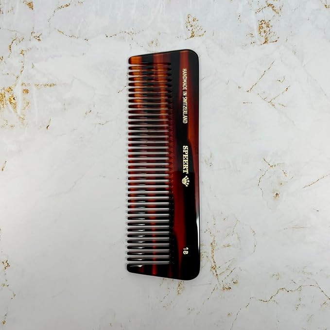 #18 Handmade Wide Tooth Comb Tortoise Havana Acetate Thick Coarse Curly Detangling Parting Grooming Teasing Hair Styling Hairdresser Barber Hairdressing Wet Dry Pocket Travel Women Men Kids