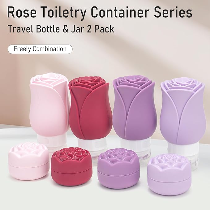 Travel Bottles for Toiletries 2 Pack, Leak Proof TSA Approved 3oz Travel Containers for Toiletries, Mini Travel Container Cream Jar, Refillable Travel Essential for Shampoo Lotion Body Wash Purple