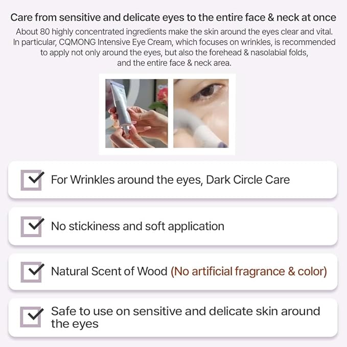 Intensive Eye Cream 1.01 fl oz for dark circles, puffiness, wrinkles, fine lines, bags under eyes, dark spots l Natural wood scent l Glutathione, Collagen, 7 Amino Acids, Adenosine l Korean