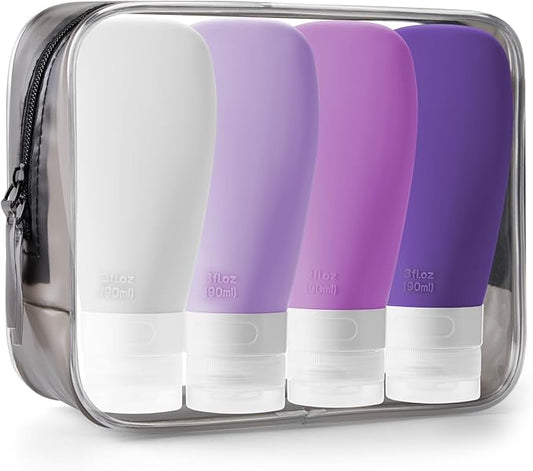 INSFIT Portable Travel Bottles, TSA Approved Leak Proof Containers for Toiletries, BPA Free Refillable Accessories for Shampoo, Body Wash, Liquids (4 Pack)