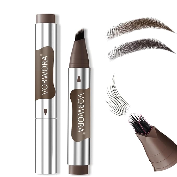 Eyebrow Pen, Microblading Eyebrow Pencil, Multi-Tip Angled Brow Brush, Waterproof Eyebrow Pencils for Women, Long Lasting Eyebrow Dye with Hair-Like Strokes Brows, Brown
