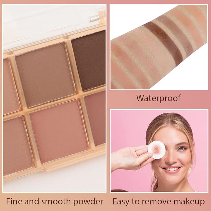 10 Colors Nude Pink Matte Eyeshadow Palette,Neutral Nude Eye Shadow Palette,Long Lasting Waterproof Travel Size Makeup Pallete,Vegan,Cruelty -free