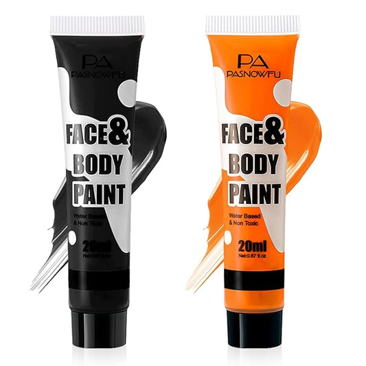 Black and Orange Face Paint - Water-Based Non-Toxic Face Body Paint Kit for Pumpkin Tiger Makeup, Cream Formula face painting for Halloween Cosplay SFX Makeup，Costume Parties