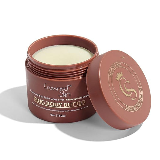 Crowned Skin King Cologned Body Butter | Warm and Sensual Scent | Blended with Sandalwood & Leather | Infused with Organic Shea & Mango Butters | Moisturizing Formula with All-Day Fragrance | 5oz
