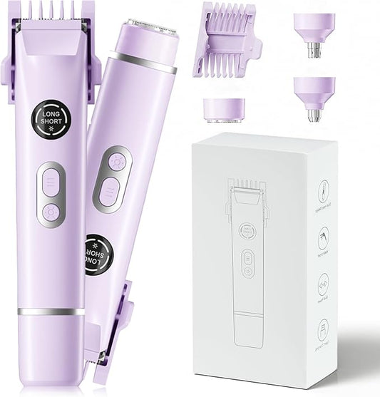 2025 New Bikini Trimmer for Women, 4 in 1 Dual Head Electric Razor, IPX7 Waterproof (Wet/Dry), Painless Hypoallergenic for Shower & Travel, USB Rechargeable for Pubic/Underarm/Leg, Purple