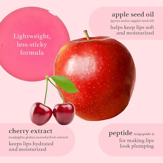 NOONI Korean Lip Oil - Applecherry | Long-Lasting, Moisturizing, Plumping, Revitalizing for Dry Lips, Waterproof, No Peel Off, Hydrating, Nourishing Crystal Clear, 0.12 FL Oz