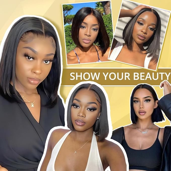 #27 Honey Blonde Lace Front Wig Human Hair Bob Wig 9x6 HD Lace Front Wigs Human Hair Glueless Wigs Human Hair Pre Plucked Pre Cut 200% Density 16 Inch Bob Wigs For Black Women