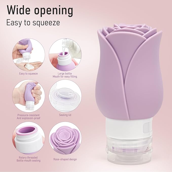 Travel Bottles for Toiletries 2 Pack, Leak Proof TSA Approved 3oz Travel Containers for Toiletries, Mini Travel Container Cream Jar, Refillable Travel Essential for Shampoo Lotion Body Wash Lavender