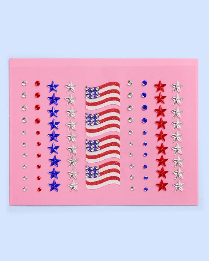 xo, Fetti America Face Gems - 80 pcs. | USA Face Stickers, 4th of July Rhinestone Accessory, Country Party Decorations, All American Supplies