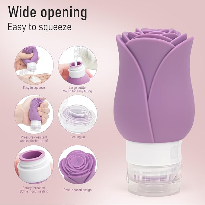 Travel Bottles for Toiletries 2 Pack, Leak Proof TSA Approved 3oz Travel Containers for Toiletries, Mini Travel Container Cream Jar, Refillable Travel Essential for Shampoo Lotion Body Wash Purple