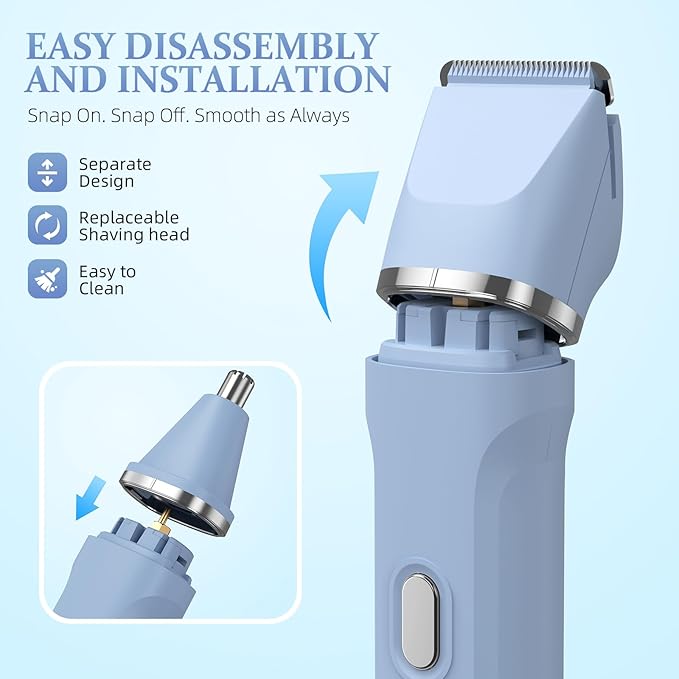 5-in-1 Bikini Trimmer for Women, IPX7 Waterproof Electric Razors Shaver, Cordless Body Hair Trimmer, Facial & Pubic Hair Removal, Ceramic Blade (Sky Blue)