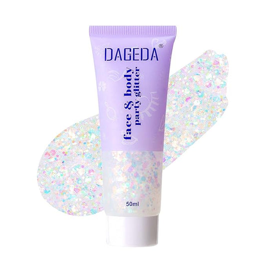 DAGEDA Rainbow Color Body Glitter Gel, Holographic Face Glitter Body Gel Rave Party Accessories, Chunky Glitters for Face Hair Nails, Cosmetic Laser Powder Festival Sequins Paint Makeup