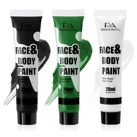Black White and Green Face Paint - Water-Based Non-Toxic Face Body Paint Kit for Witch Hulk Makeup, Full Coverage Washable Cream for Halloween Cosplay, Costume Parties, Stage Performances