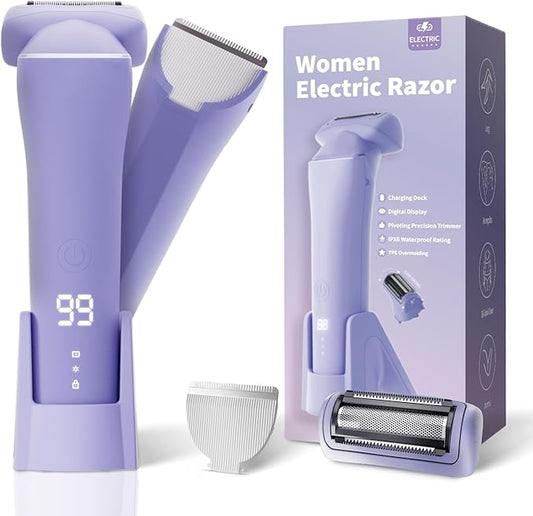 krofaue Electric Razors for Women, 2-in-1 Bikini Trimmer for Women Waterproof Wet and Dry USB Rechargeable Shaver Gifts for Womens, LED Display, Ideal for Bikini Line, Legs, Underarms