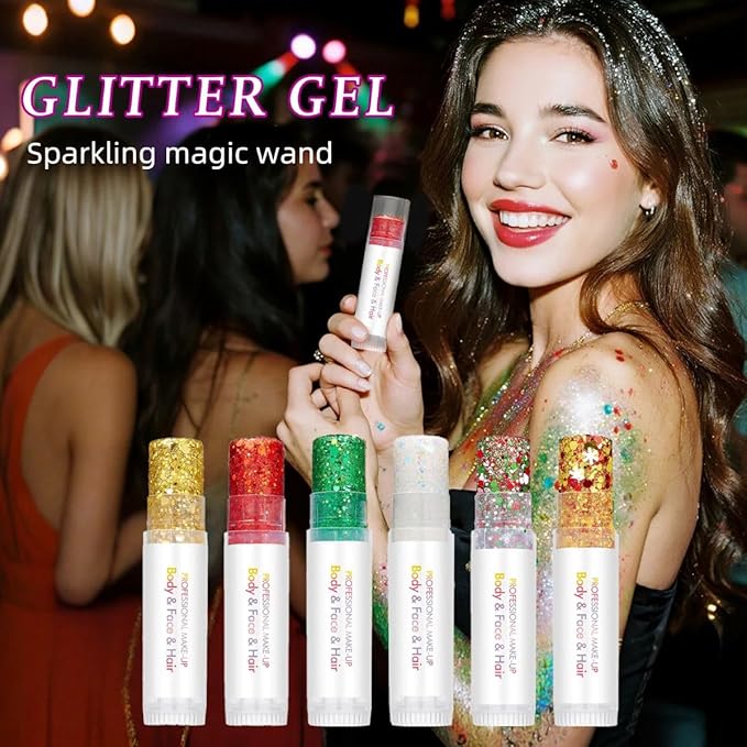 Rainbow Body Glitter Stick, Sparkling Neon Outfit Holographic Sequins Glitters for Eye Lip Hair Nails, Festival Rave Accessories Face and Body Glitter Gel Makeup