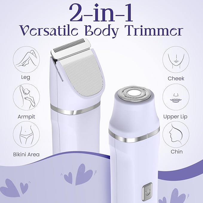 Electric Razors for Women - IPX7 Waterproof, Painless, Portable Bikini Trimmer Shaver, Body & Pubic Hair Removal Machine, Womens Lady Shaving Trimmers for Legs, Private Area - Purple