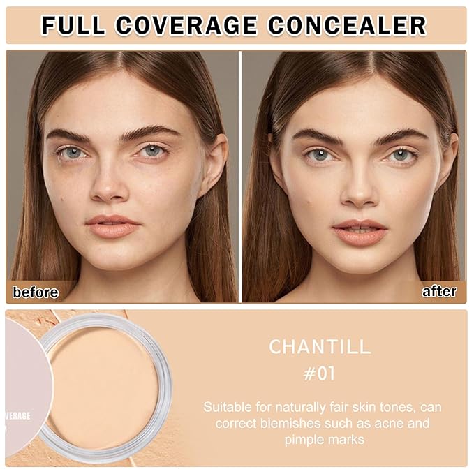 Under Eye Concealer for Dark Circles Color Correcting,Pro Concealer Full Coverage Tattoo Cover up Makeup,Under Eye Brightener,Long-lasting Corrector de Ojeras (01 Chantill)