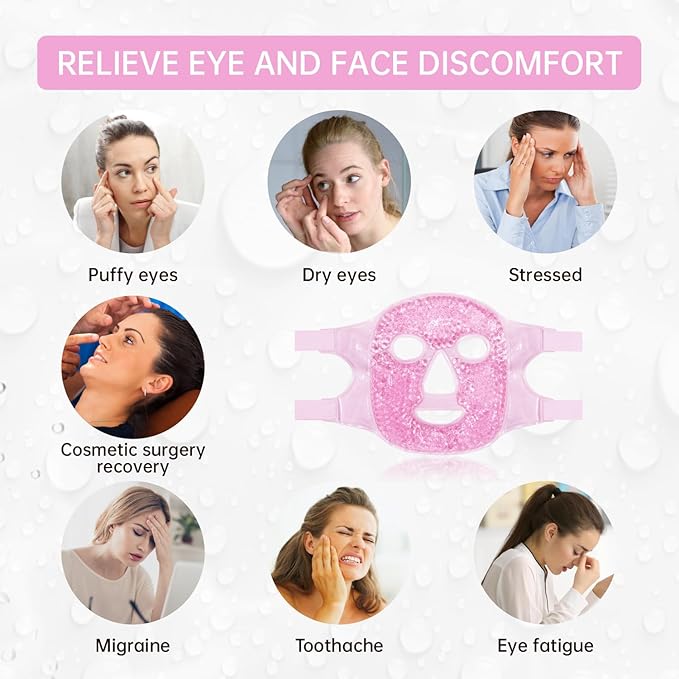 ZNÖCUETÖD Face Eye Mask Ice Pack for Reducing Puffiness, Bags Under Eyes, Puffy Dark Circles, Migraine,Hot/Cold Pack with Soft Plush Backing (Pink #19)