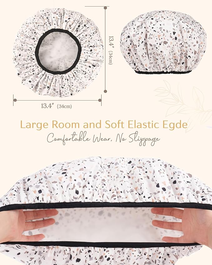 Yanibest Shower Cap Reusable Waterproof - Double Layer Shower Caps for Women, Washable Shower Bonnet with Soft Non-Slip Elastic Band, Bath Hair Hat for Most Hair Types