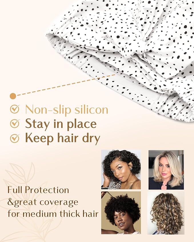 Yanibest Shower Cap for Women Reusable Waterproof, Adjustable Non-Slip Shower Hair Cap, Washable Bath Hat for Long Hair