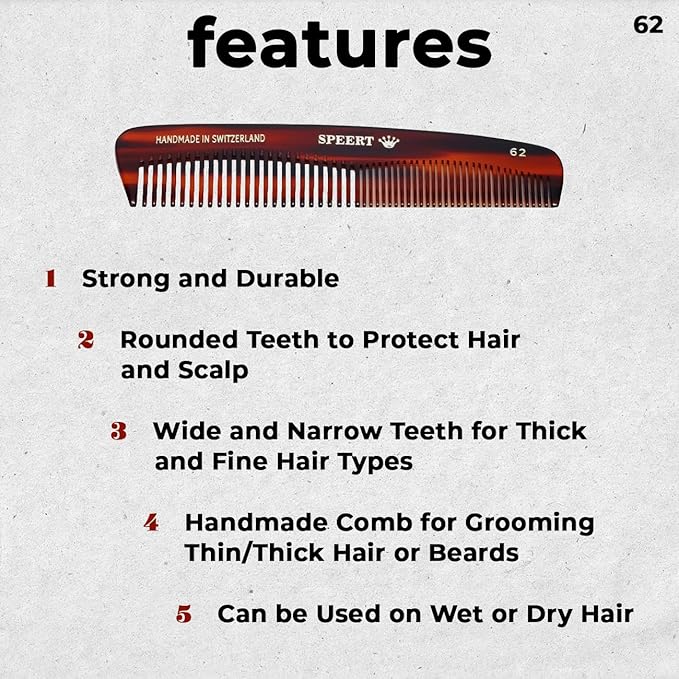 #62 Handmade Wide Narrow Tooth Comb Tortoise Havana Acetate Thick Coarse Curly Thin Fine Straight Hair Detangling Parting Grooming Teasing Hair Styling Hairdresser Barber Hairdressing Wet Dry