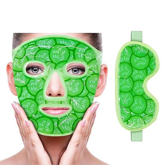 ZNÖCUETÖD Face Eye Mask Ice Pack for Reducing Puffiness, Bags Under Eyes, Puffy Dark Circles, Migraine,Hot/Cold Pack with Soft Plush Backing (Cucumber Green)