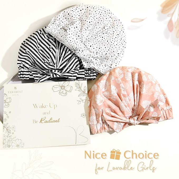 Yanibest Shower Cap for Women Reusable Waterproof, Adjustable Non-Slip Shower Hair Cap, Washable Bath Hat for Long Hair