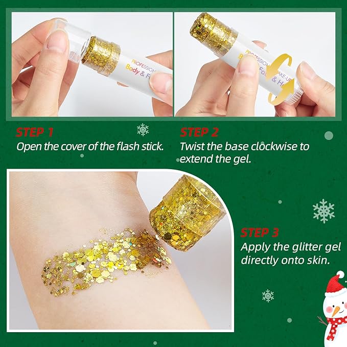 Green Body Glitter Stick, Holographic Sequins Face Glitter Neon Outfit Singer Concert Music Rave Festival Party Accessories Hair Glitter Gel.