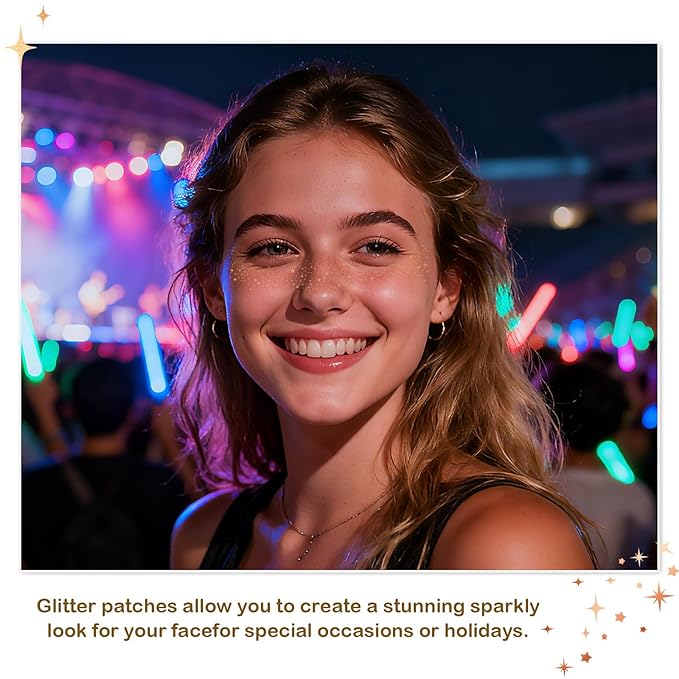 Artlunar 12Pcs Christmas Rose Gold Sparkle Makeup Patches - Body Glitter Stickers for Face and Body, Perfect for Festivals and Parties (Rose Gold),Christmas Makeup Gifts for Women and Girl.