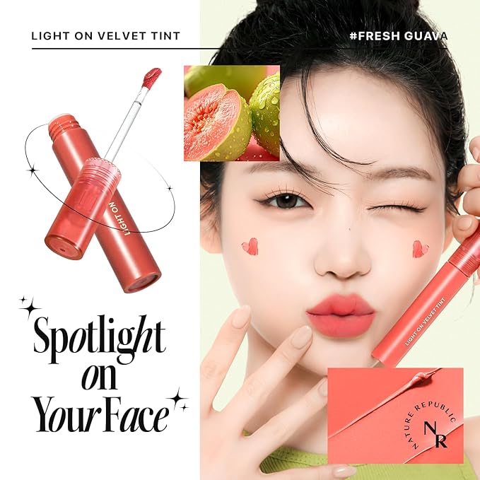 Nature Republic Light on Velvet Tint (02 FRESH GUAVA) | High Pigment, Weightless Lip Tint with Velvety Matte Finish, Smooth Texture, Non-Sticky Formula, Stocking Stuffers