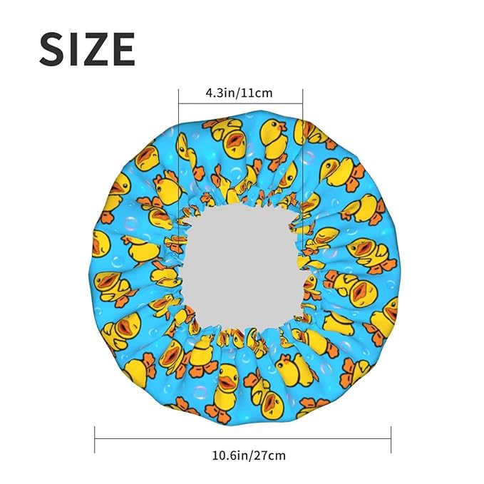 Yellow Rubber Duck Shower Cap For Women Adjustable Double Waterproof Layers Bathing Shower Hat Hair Protection Reusable Ladies Spa Salon Shower Hat
