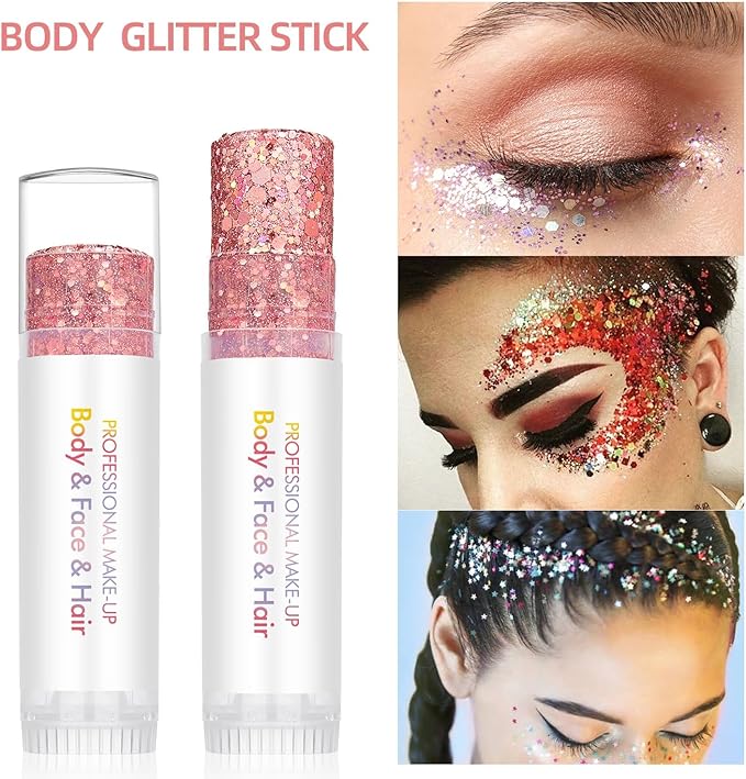 Green Body Glitter Stick, Holographic Sequins Face Glitter Neon Outfit Singer Concert Music Rave Festival Party Accessories Hair Glitter Gel.