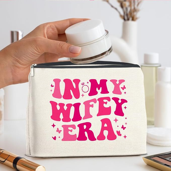 Wifey Makeup Bag Engagement Gifts for Women, Bridal Shower Wedding Bachelorette Party Gifts for Wife Bride, In My Wifey Era Cosmetic Bag Gift