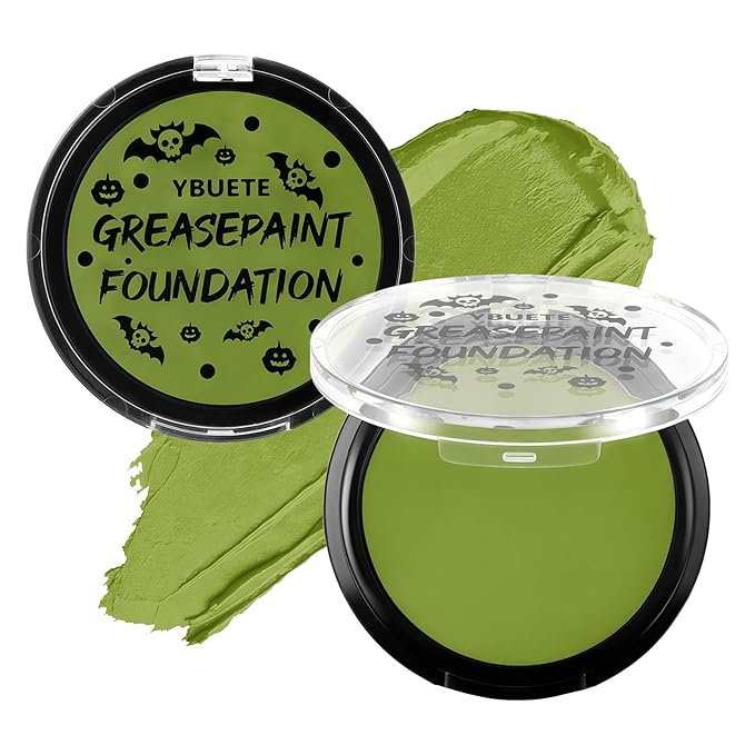 Ogre Green Foundation Oil Based Face Paint, Professional Green Greasepaint for St. Patrick's Day, Halloween Face Painting for Witch Shrek Hulk Goblin Monster for Adult Carnival & Costume Party