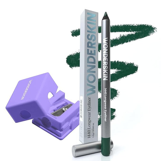 Wonderskin 1440 Longwear Green Eyeliner Pencil with Sharpener - Waterproof, Sharpenable Eyeliner Pencil & Smudge Proof Green Eye Liner Pencils (Pine)