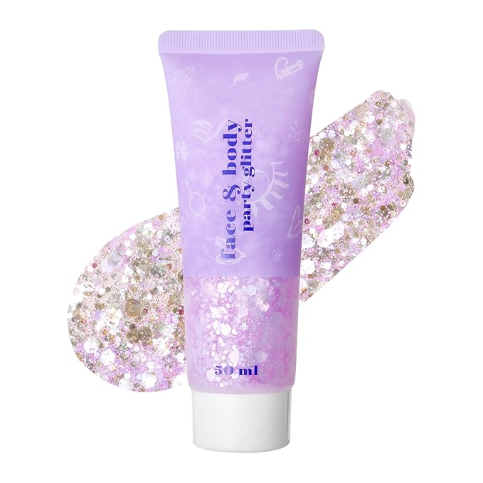 DAGEDA Silver Pink Body Glitter Gel, Holographic Face Glitter Rave Party Accessories, Chunky Glitters for Hair Eyes Nails, Cosmetic Laser Powder Festival Sequins Paint Makeup