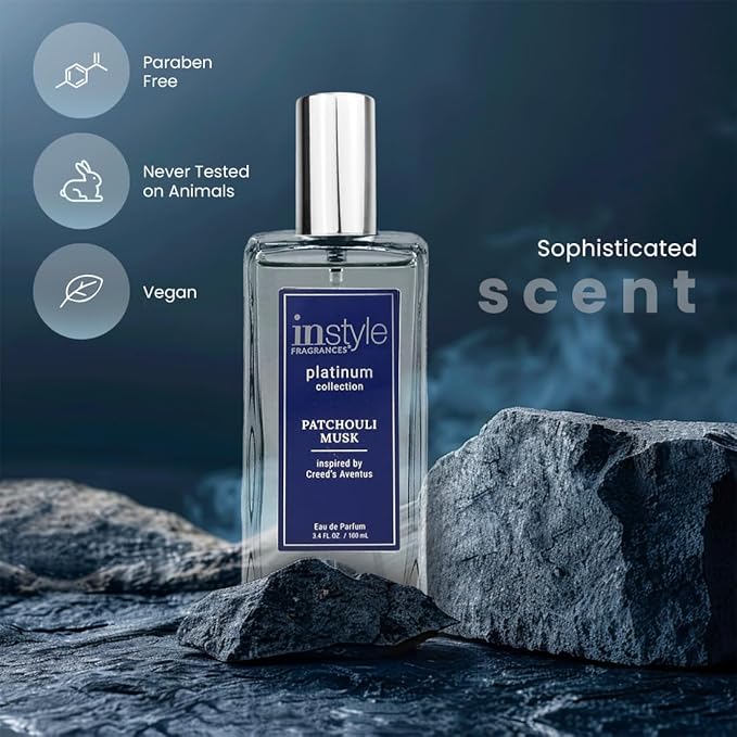 Instyle Fragrances, Platinum Collection, Patchouli Musk, Inspired by Creed's Aventus, Men’s Eau de Parfum, CLEAN, Vegan, Paraben-Free, Phthalate-Free, Never Tested on Animals, 3.4 Fluid Ounces