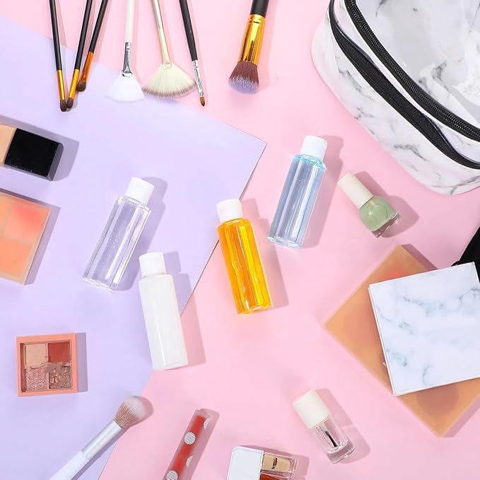 Zubebe 36 Pcs Plastic Travel Bottles with Disc Top Flip Cap Empty Refillable Squeeze Travel Containers for Shampoo Lotions Cream Toiletries Liquid Body Soap (Clear, 2 oz)